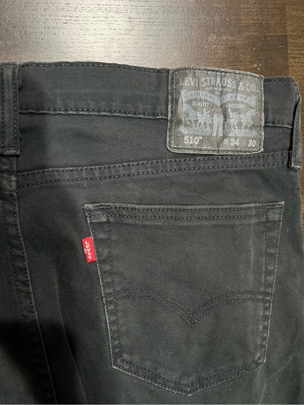510” Levi's Men's 34x30 Black Dark Wash Slim Fit Skinny Low Rise Denim Jeans